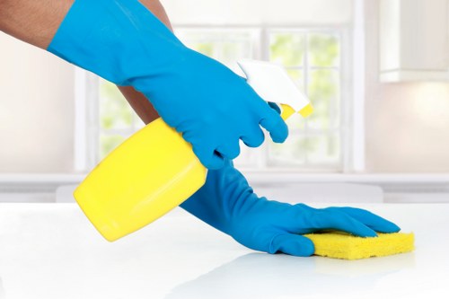 Carpet cleaning team preparing equipment safely before work
