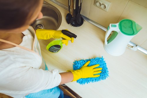 Staff member reviewing safety procedures before cleaning starts